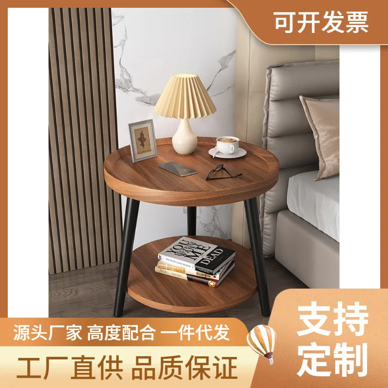 Nordic Minimalist Coffee Table Round Side Table for Small Space Living Room Bedroom Double Layer