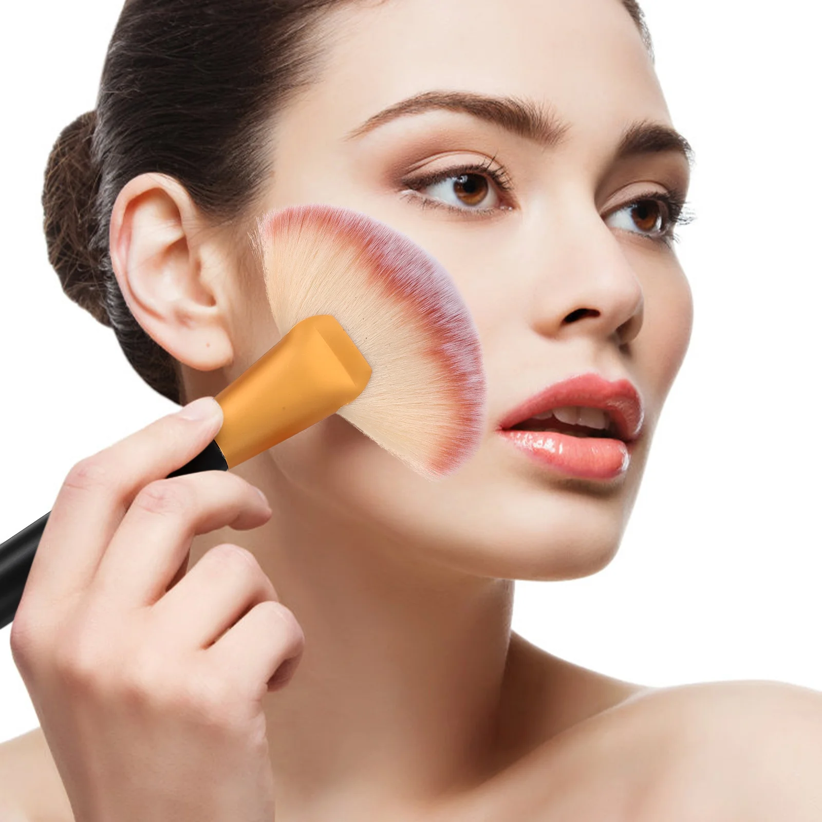 Großer Fächer-Make-up-Pinsel, Holzgriff, großer Rouge-Puder, Foundation-Pinsel, weiche Nylonborsten, Kosmetik-Werkzeug für ein perfektes Gesicht