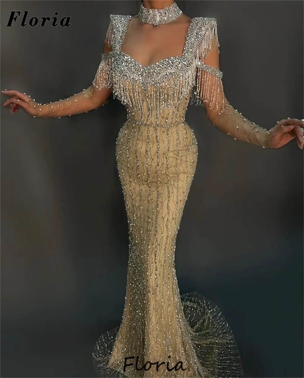 

African Mermaid Celebrity Dresses Full Beading Crystals Evening Dress Engagement Party Gowns 2024 Vestidos De Noche Evening Wear