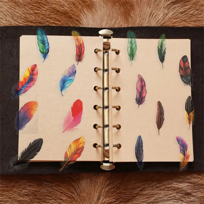50PCS Kawaii Colored Feather PET Sticker Aesthetic Tear Open Decoration Scrapbooking DIY Hand Accounting Stationery Supplies