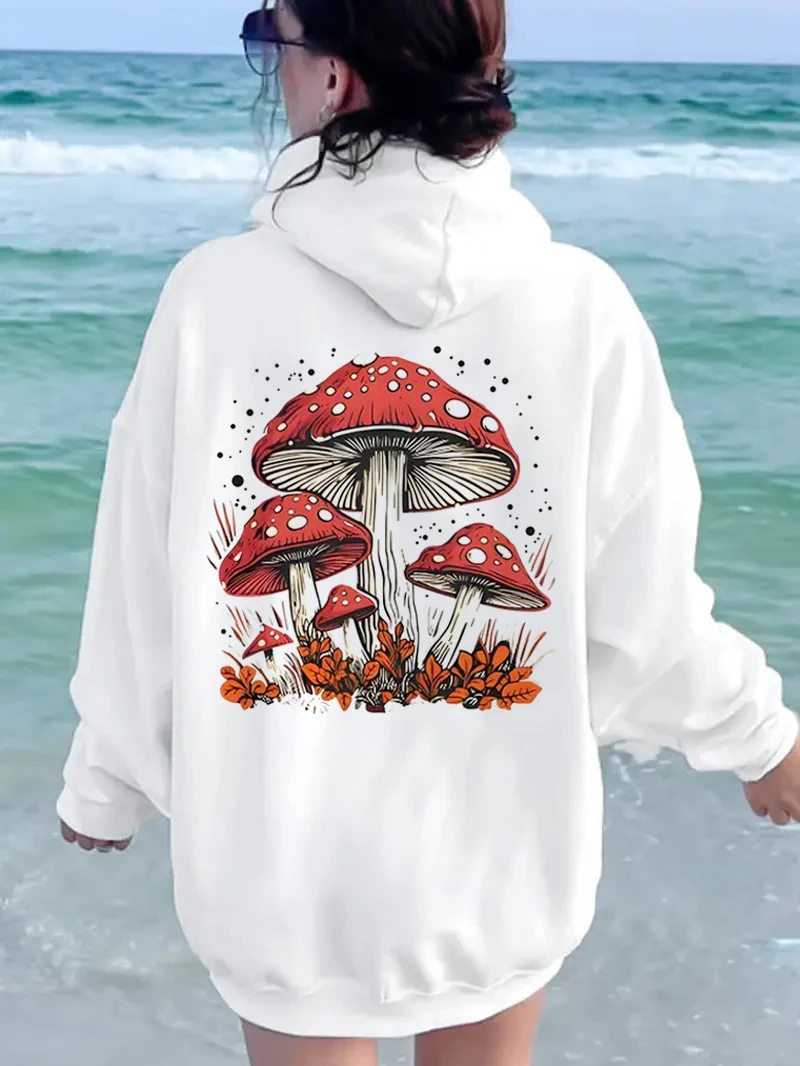 New Mushroom Printed Women\'s Hoodies Women\'s Casual Clothing Y2K Vacation Women\'s Autumn and Winter Hoodie Women\'s Clothing