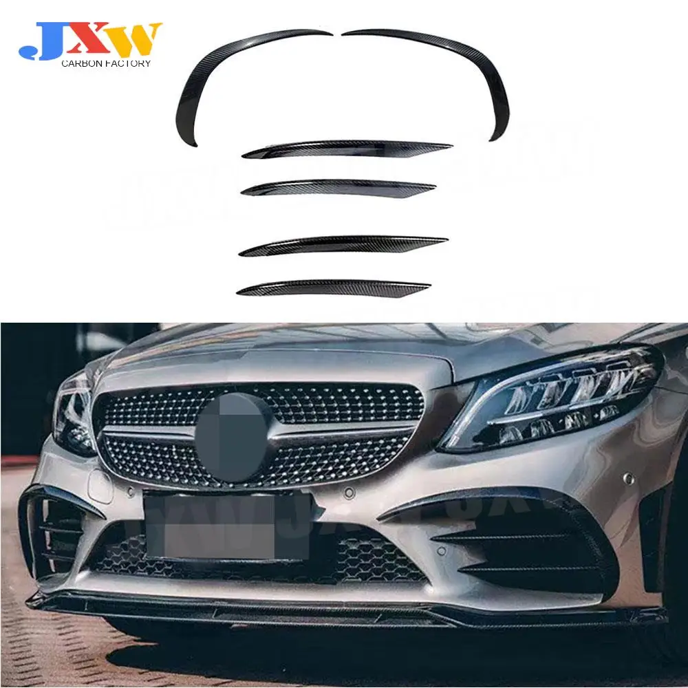 

Carbon Fiber Front Bumper FogLamp Fins Splitter For Mercedes Benz C Class W205 C205 Sport 2019-2022 FRP Car decoration