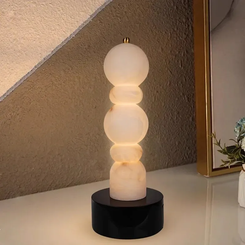 2025 New Collection Spanish Marble Stone Stacked Table/Luxury Ambient Bedside Lamp Modern Design Aluminum Master Bedroom