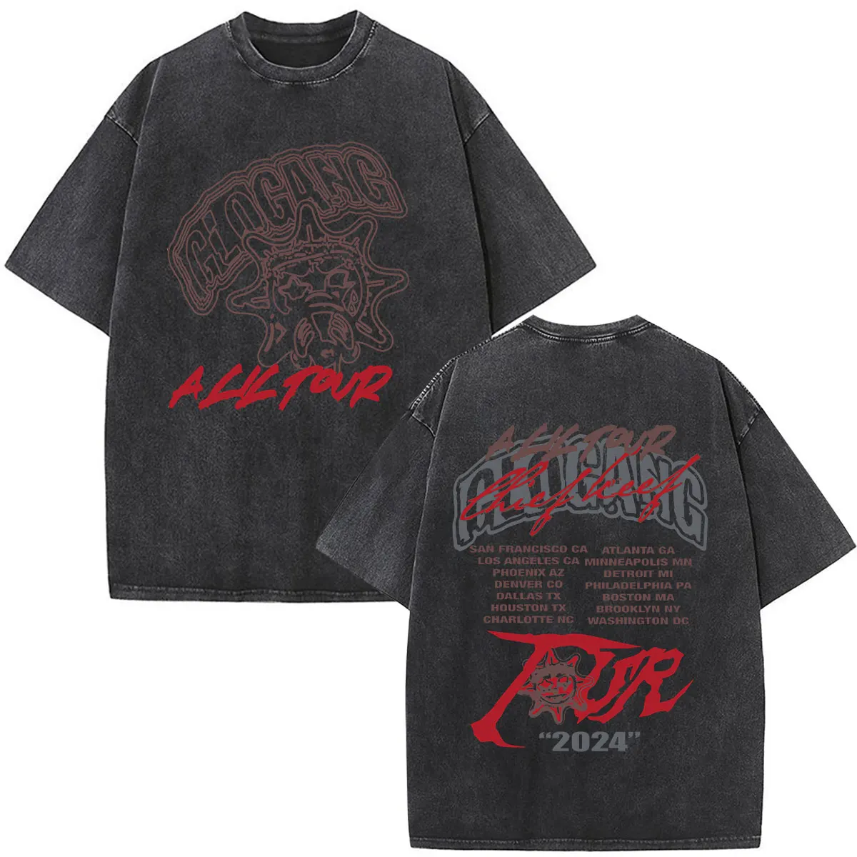 Rapper Chief Keef A Lil Tour Merch Vintage Washed T-shirts Men's Women Clothing Cotton Short Sleeve Oversized T Shirt Streetwear