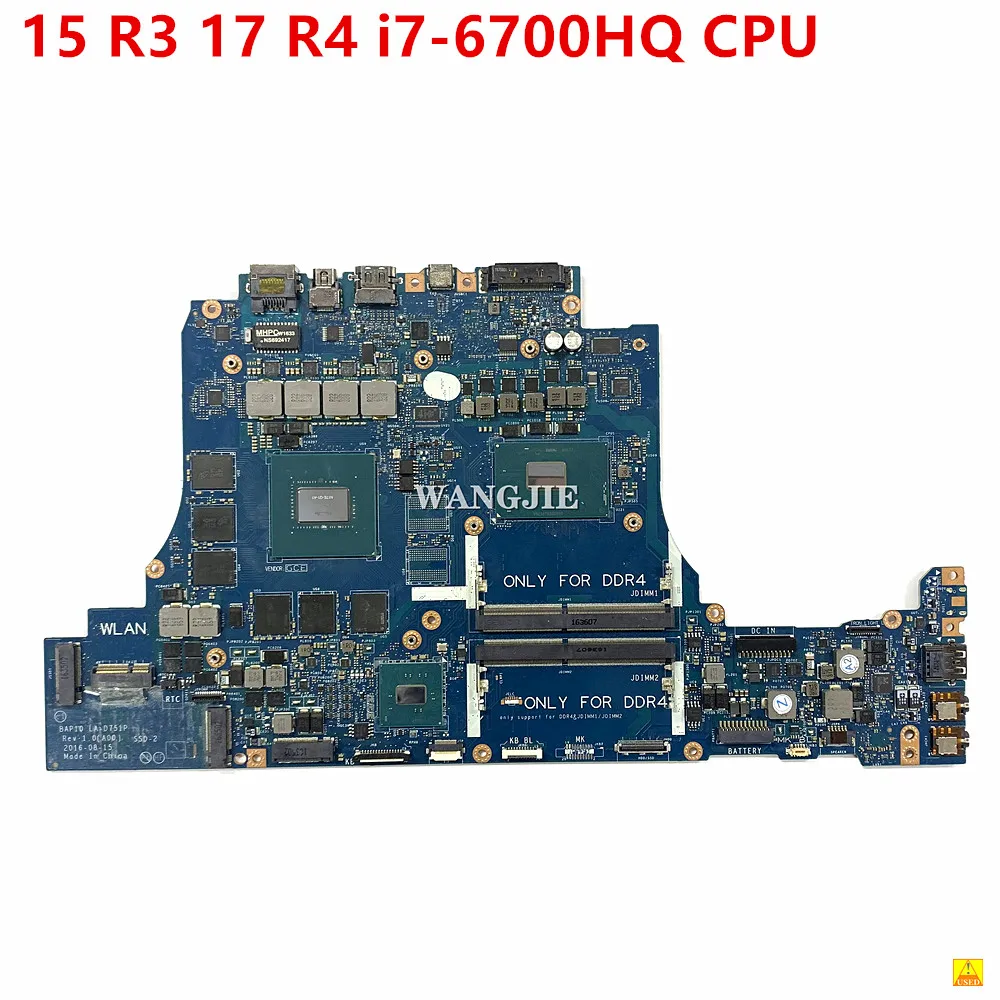 Used FOR Dell Alienware 15 R3 17 R4 Laptop Motherboard 0JHRTF CN-0JHRTF BAP10 LA-D751P  i7-6700HQ CPU GTX1060M GPU 100% Working