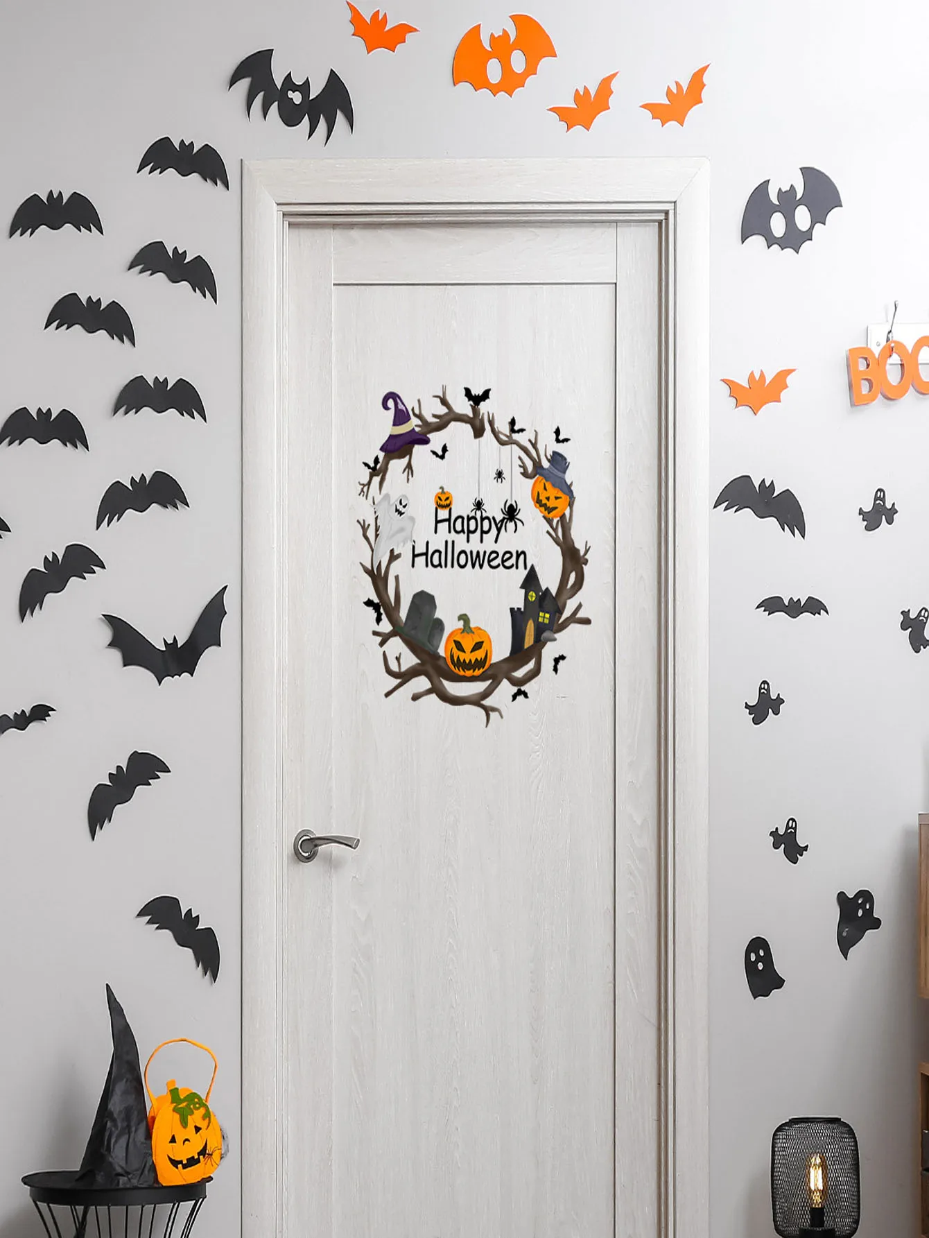 Halloween pumpkin lantern ghost English bedroom and living room decoration, PVC material wall sticker