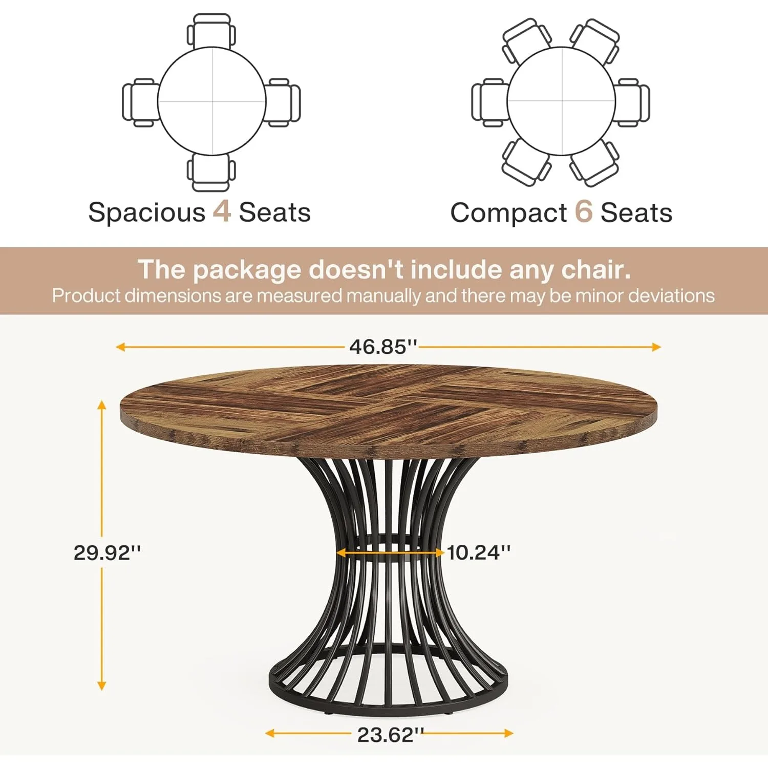 Round Conference Table for 4-6, 47-Inch Conference Room Table with Metal Base, Industrial Meeting Table for Office Meeting Room