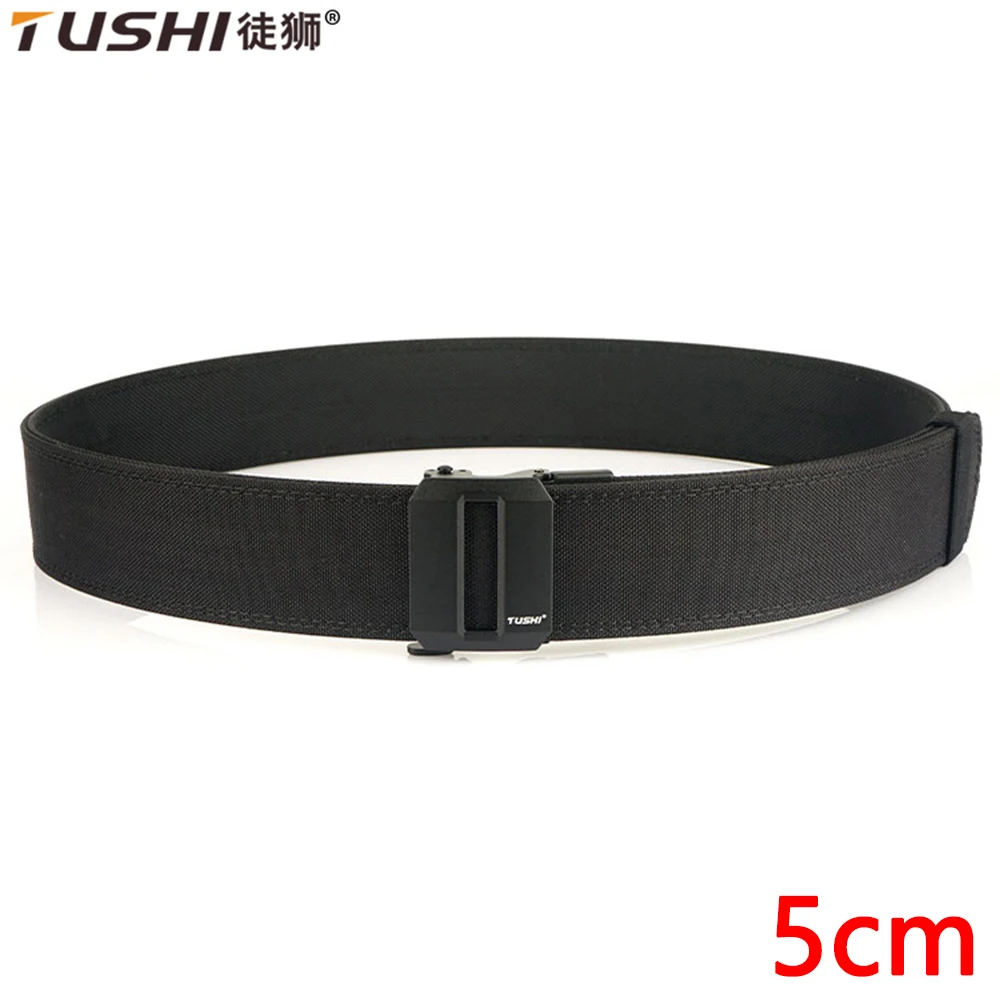 TUSHI New 2.0 Inch Thickened gun Hanging Double-Layer Nylon Cloth Belt Versatile Outdoor Tactical Automatic Buckle Men's Belt