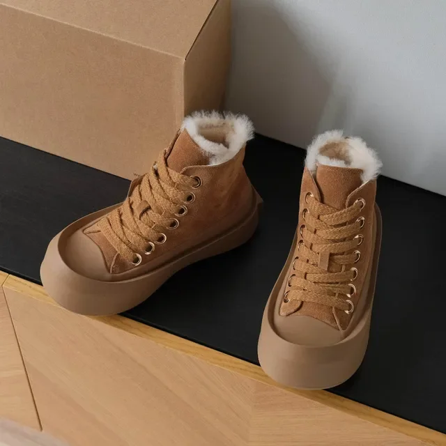 Careaymade-Winter Sports Shoes Warm Wool Fur Women Sneakers Fashion Design Peep Toe Thick-soled Casual Big Toe Shoes Ankle Boots