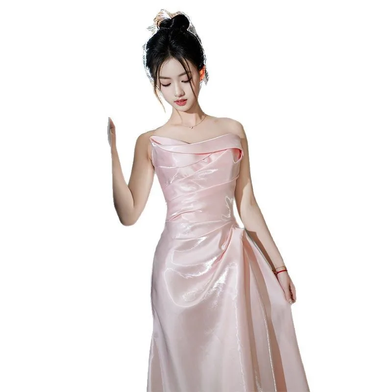 Runaway Princess Abendkleid für Damen2025Neues High-End-Braut-Verlobungskleid aus Satin, französisches trägerloses Toastkleid