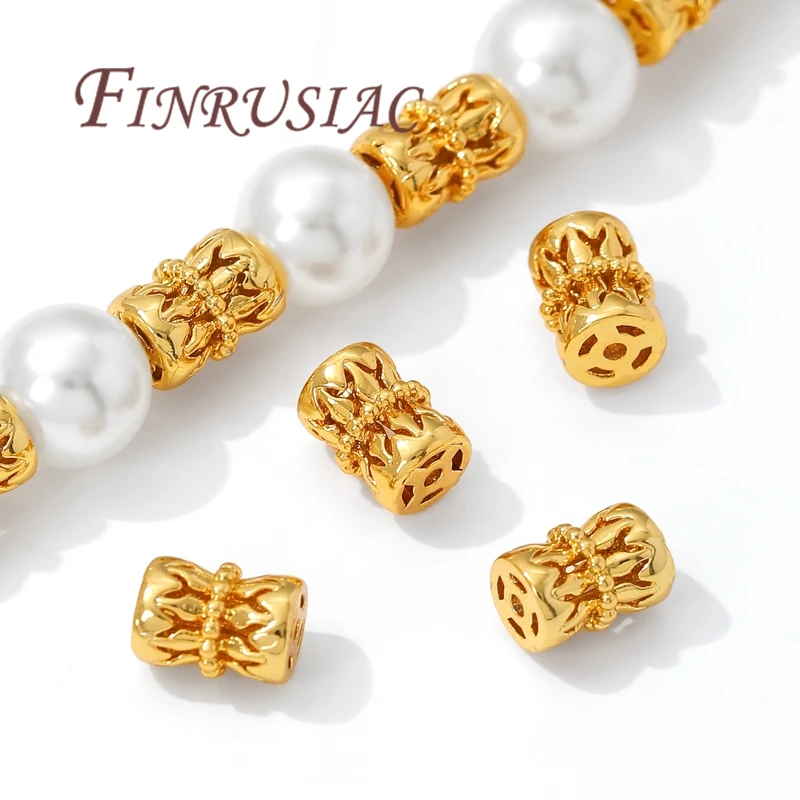 7.5mm*5.6mm 18K Gold Plated Hollow Spacer Beads For Jewelry Making,Separators For Bracelet Accessories,Metal Beads,Necklace Bead image 5