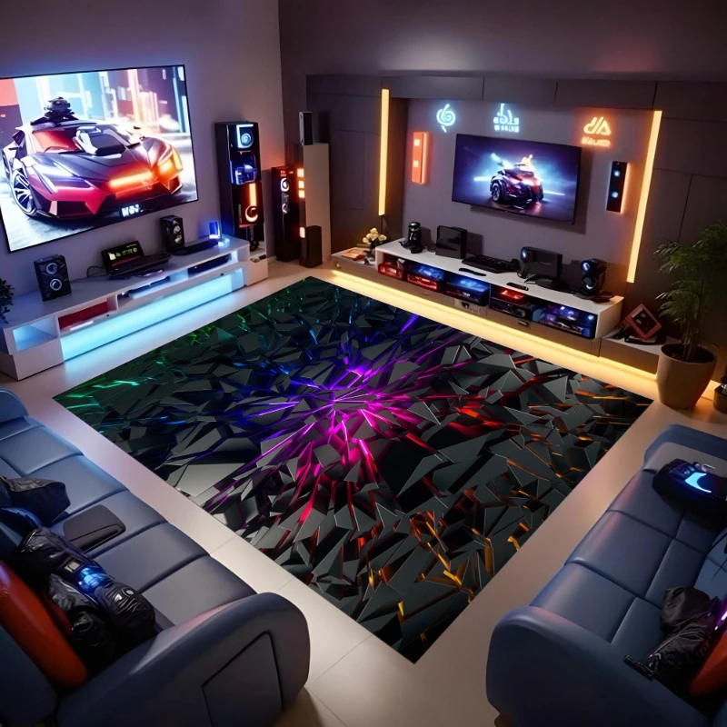 Purple black Neon Crack Crystal Texture graphics Rug,gaming room,bedroom floor mat,lounge Door Mat,Washable Rug,friends gifts