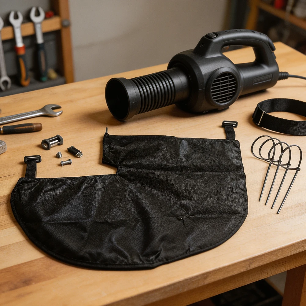 1Pcs Black Non-Woven Fabric Leaf Collection Bag With Zipper And 4 Ties Oval Connector For Leaf Blower Vacuum Cleaner Accessories