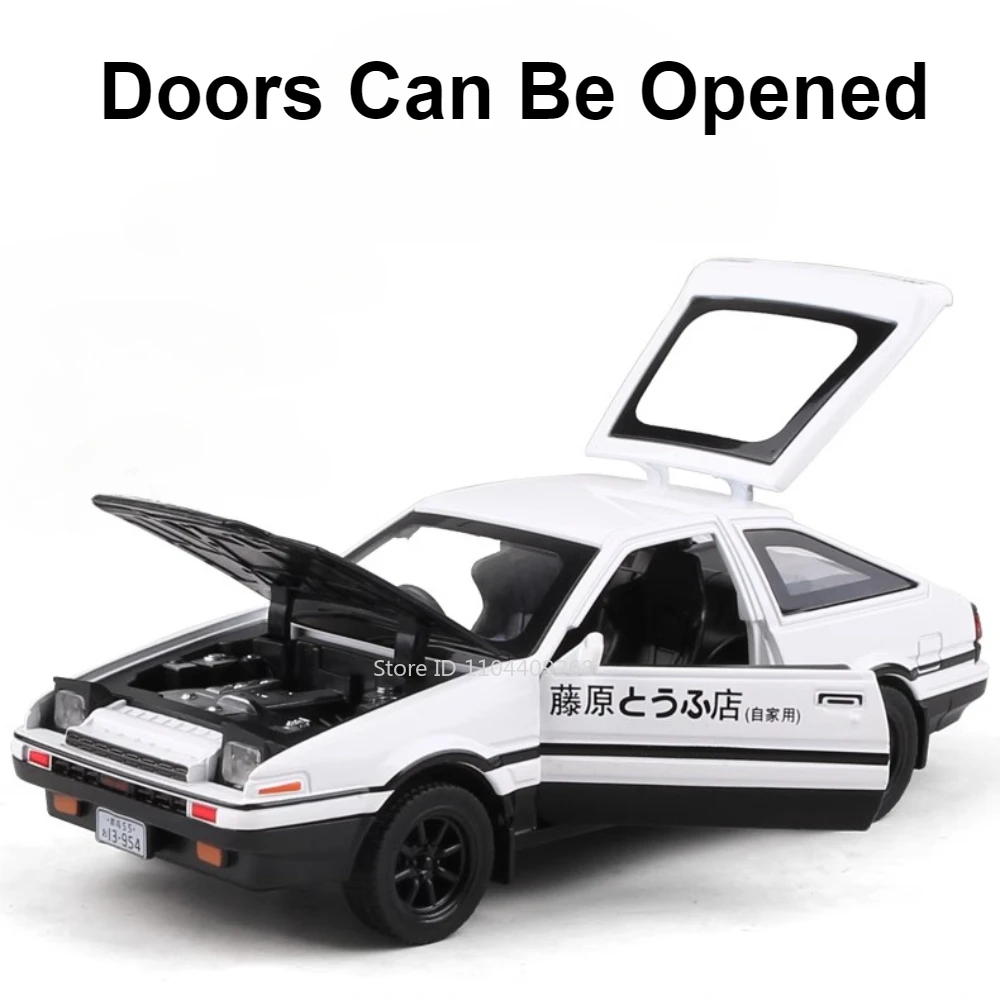 1:32 Initial D AE86 Crown Kluger Car Model Toy Metal Diecast Rubber Tires Pull Back Music Light Vehicles Toys Gifts For Kids Boy
