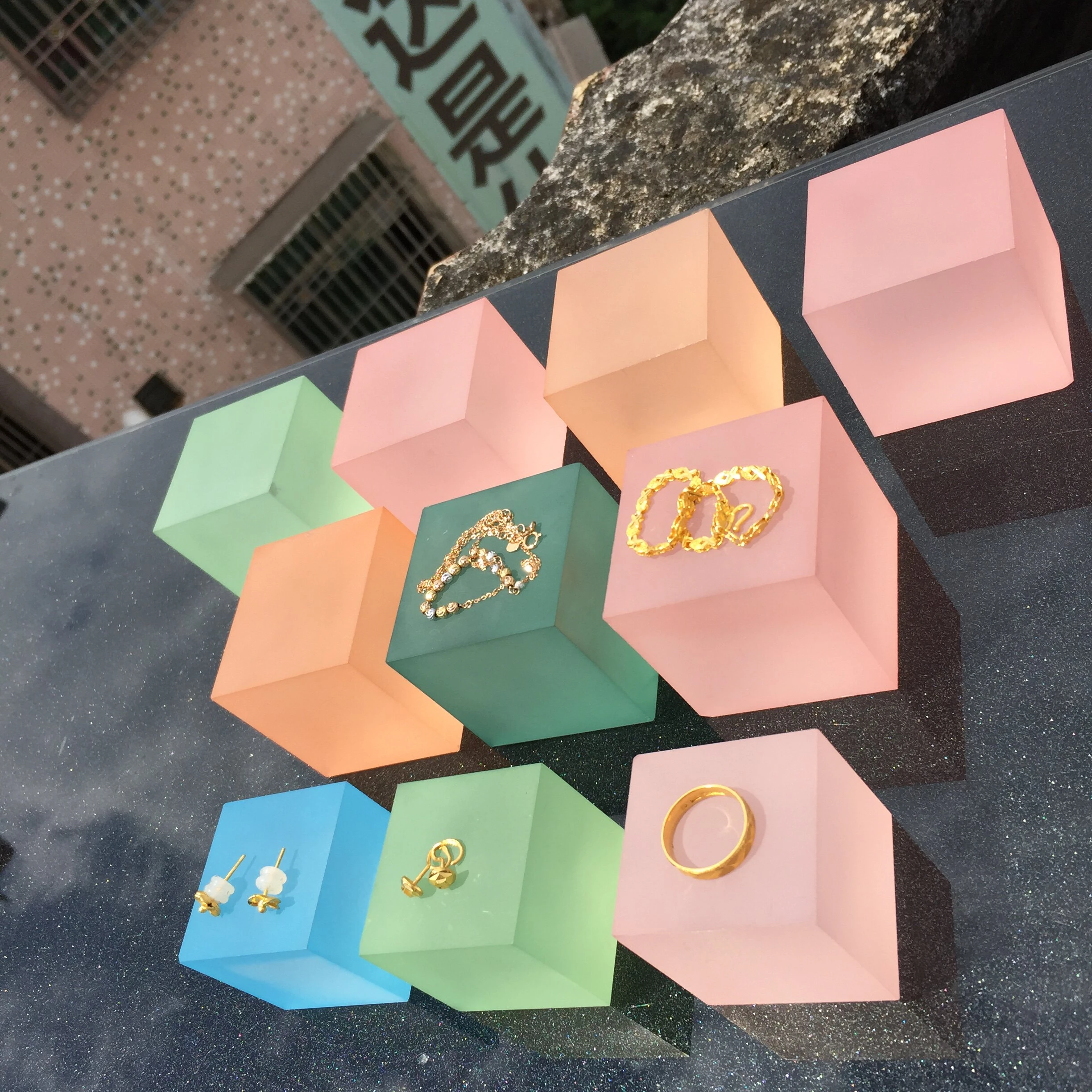 Frosted Colored Acrylic Square Display Base Block, Thick Polished Stand for Jewelry Photography Shop Window Display Props