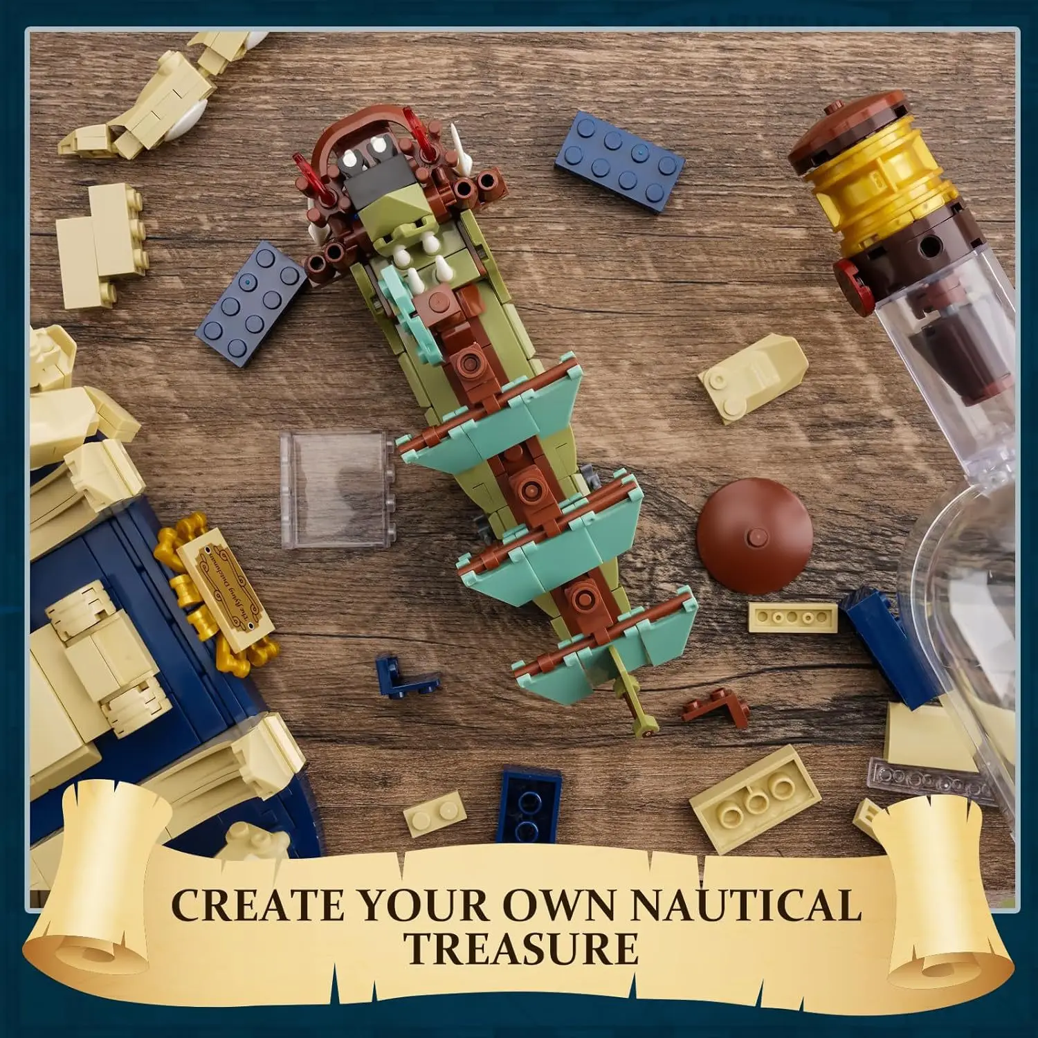 Bottle Ship Building Blocks - The Flying Dutchman Model, Educational Desk Decor for Kids' Creative Play