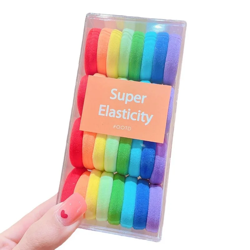 32PCS Colored Hair Circles, No Harm to Hair, High Horsetail Hair Rope, Tie Head Rope, High Elastic Box Set of Rubber Bands.