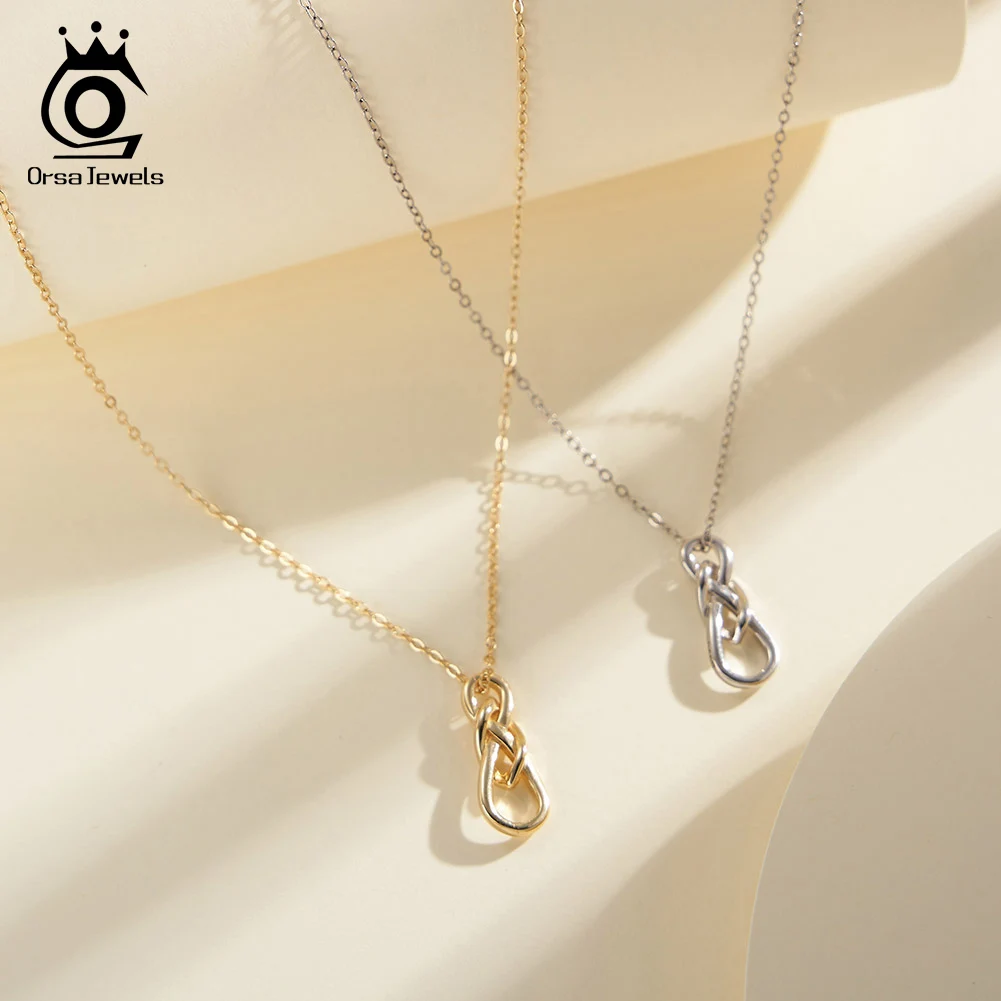 ORSA JEWELS Exquisite 925 Sterling Silver Infinity Symbol Knot Pendant Necklace for Women Geometry Chain Necklace Jewelry APN41