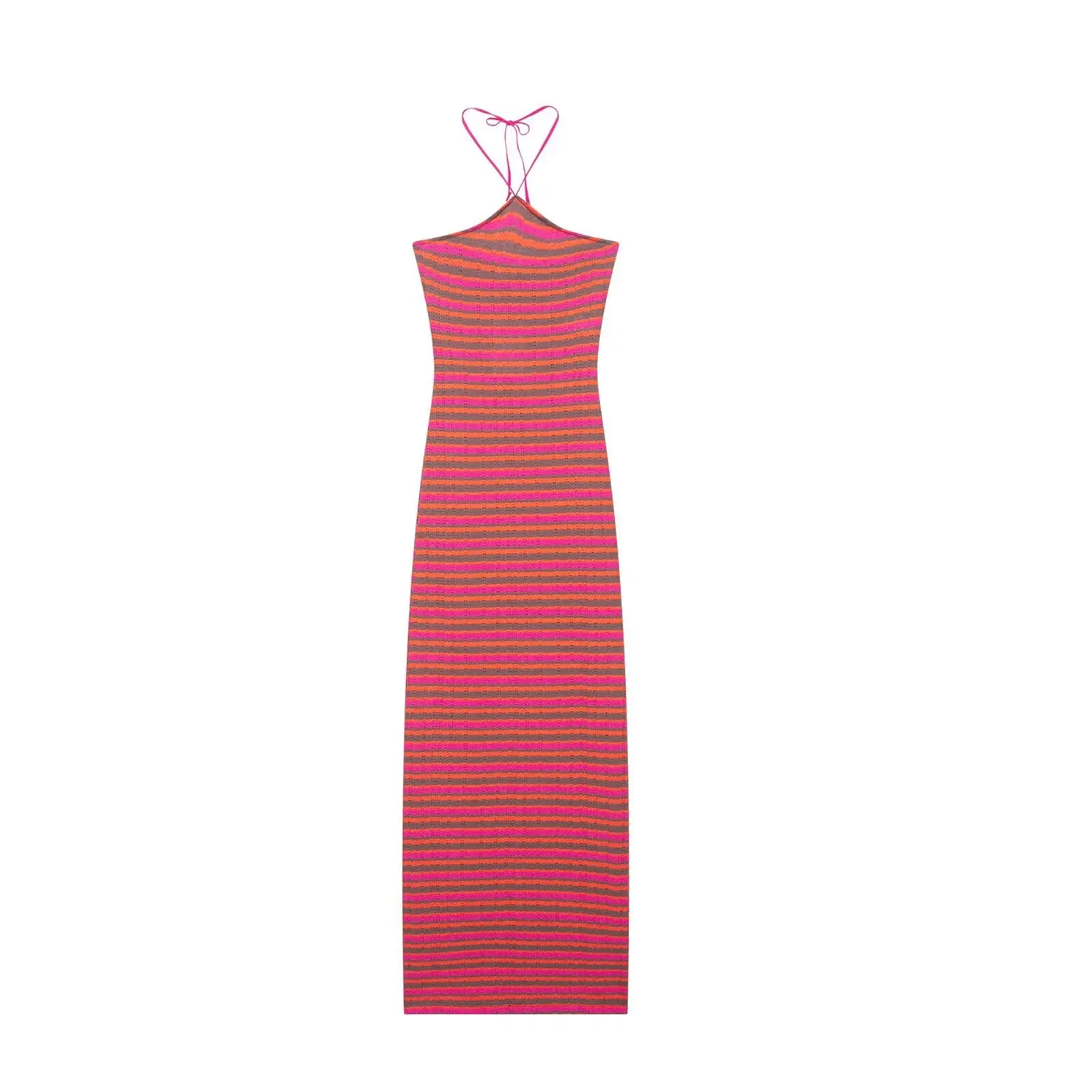 

New Women Summer Retro Striped Knitted Dress Ladies Sleeveless Sexy Elegant Backless Vacation Long Dress