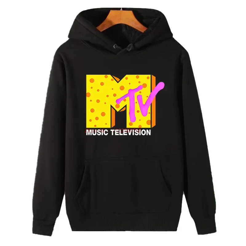 

MTV Music Television Ретро графический свитшот с капюшоном Зимняя толстовка Толстый свитер подходит для всех возрастов Мужская зимняя одежда