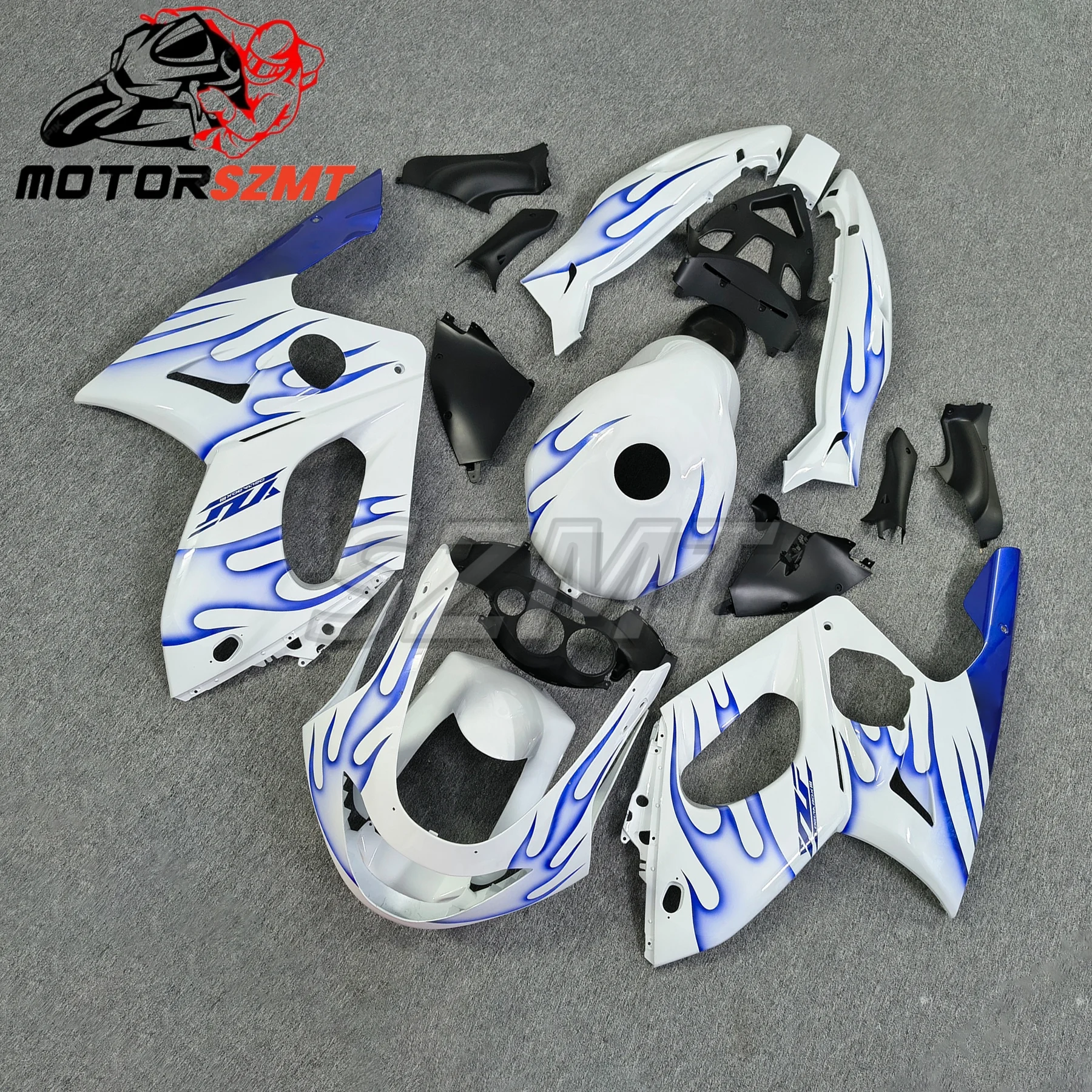 Fairings YZF 600R 1997 - 2007 white blue flames Full Body Kits for YAMAHA YZF600R 97-07 Motorcycle Fairing Thundercat 00 01
