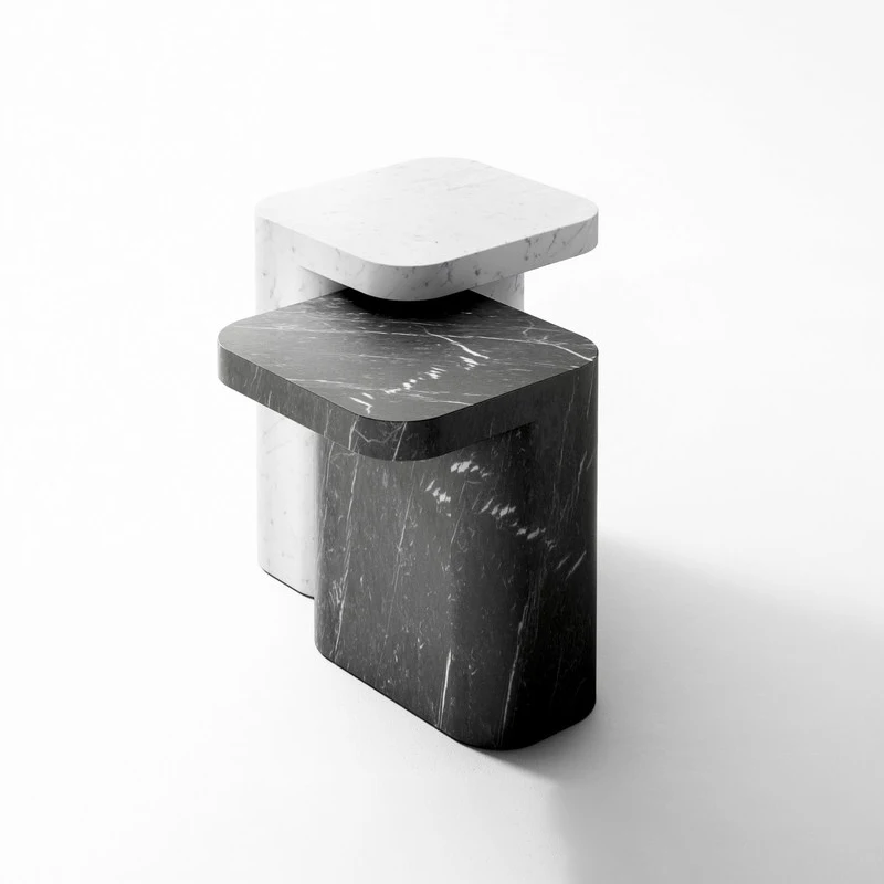 

&d FURNITURE White Marble Nightstand Industrial Retro Stone Side Table for Living Room Bedroom Kitchen Family and Office