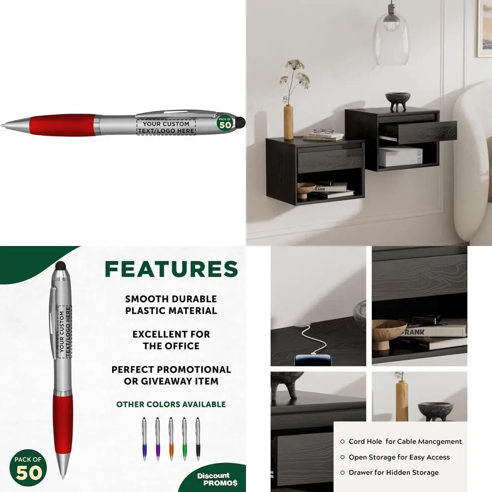 

Custom Bulk Ballpoint Pens Set of 50 with Stylus - Personalized, Black Ink, Ideal for Office, School, Business Use