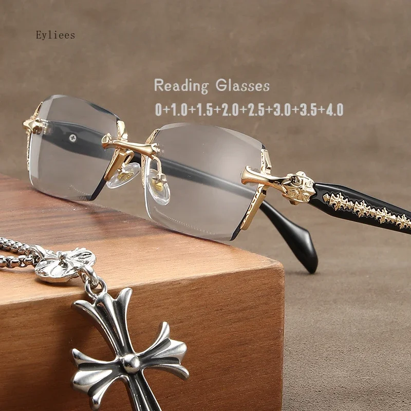 Anti Blue Light Rimless Reading Glasses Fashion Women Men Diamond Cut Edge Presbyopic Eyeglasses Anti-fatigue Eyewear gafas