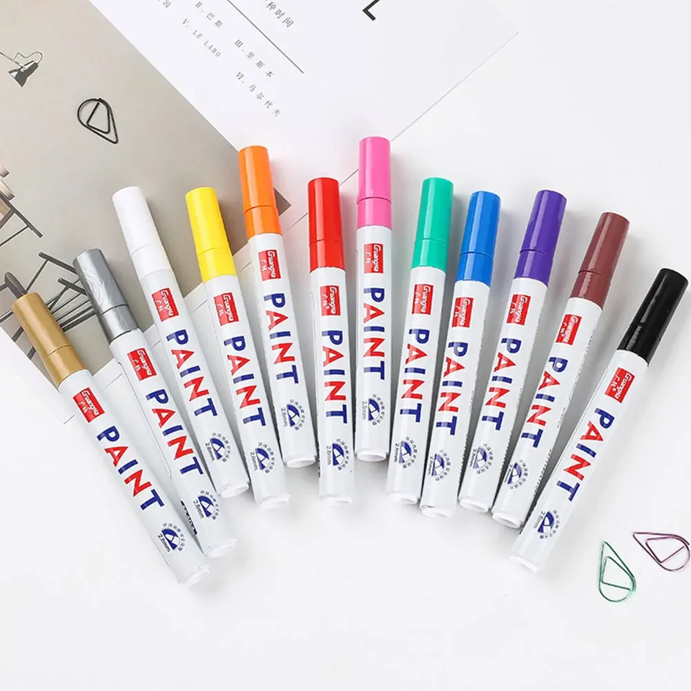 12 colors Highlighter Car Tyre Tire Tread CD Metal Permanent Paint Marker Graffti Oily Marker Pens Waterproof Fluorescent Pen