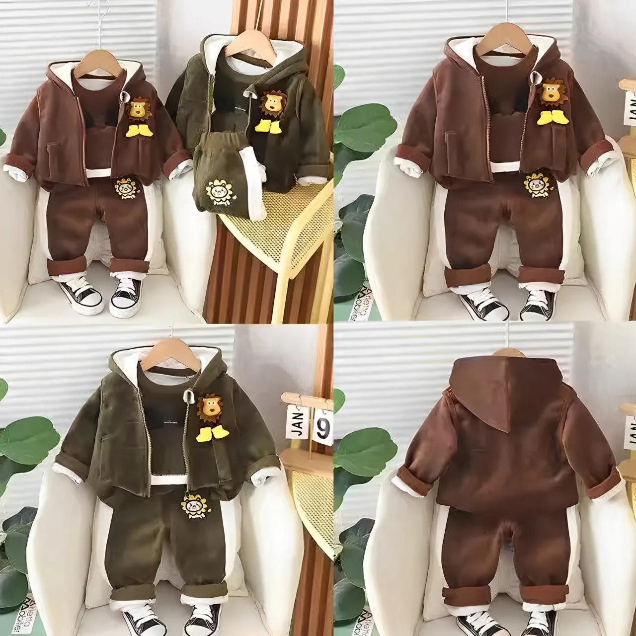 

Girls Boys Winter Clothes Sets For Boys Baby Outfits Children Boys Cartoon Lion Hooded Jacket+Top+Pants Set Infant Kid Tracksuit