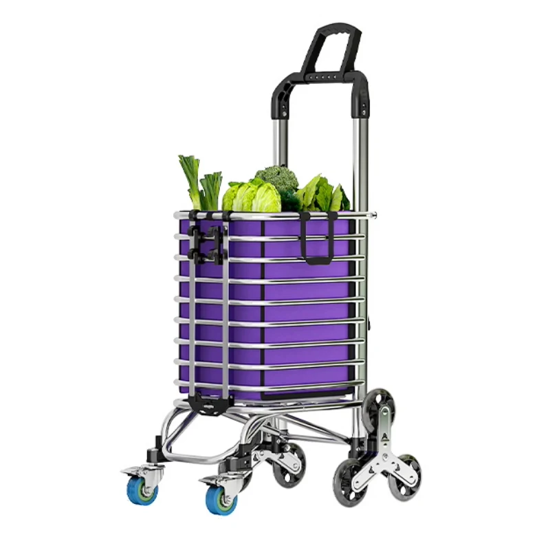 

Supermarket Grocery Collapsible Shopping Cart Grocery Utility Climb Stair Cart With Removable Canvas Bag Portable Shopping Cart