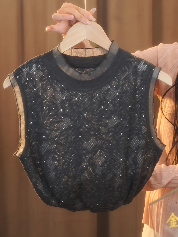 

Летний повседневный топ-жилет с вышивкой и кружевом, свободный крой, эффект стройности, для офиса и отдыха, с круглым вырезом