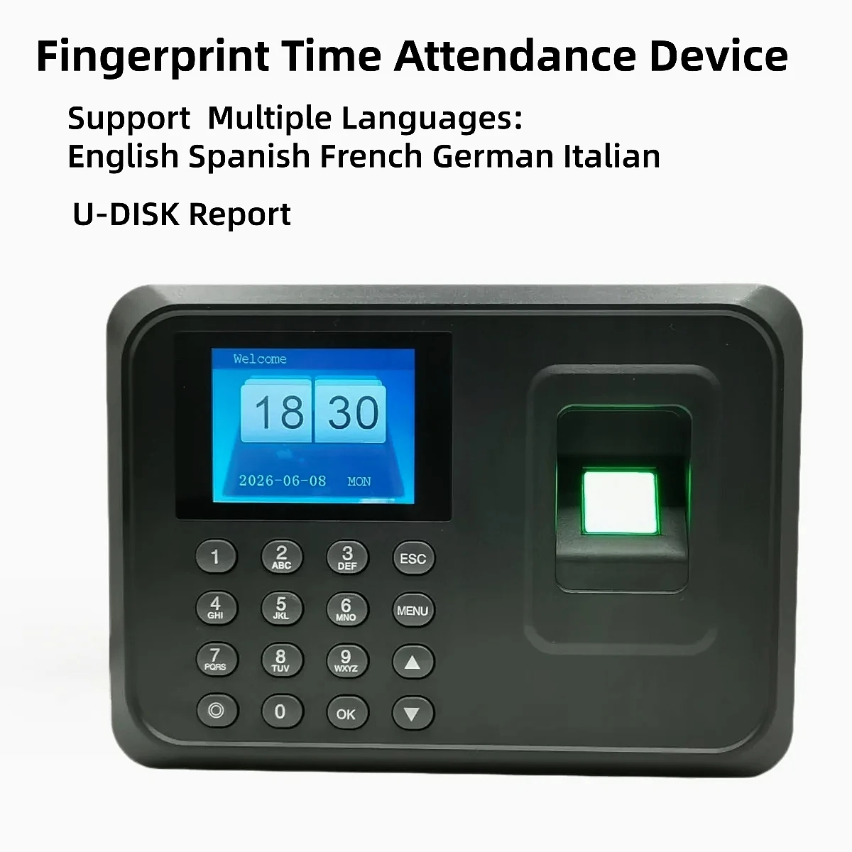 dispositif-de-pointage-des-heures-par-empreinte-digitale-avec-clavier-mot-de-passe-cle-usb-rapports-et-prise-en-charge-de-plusieurs-langues-anglais-espagnol-francais-allemand