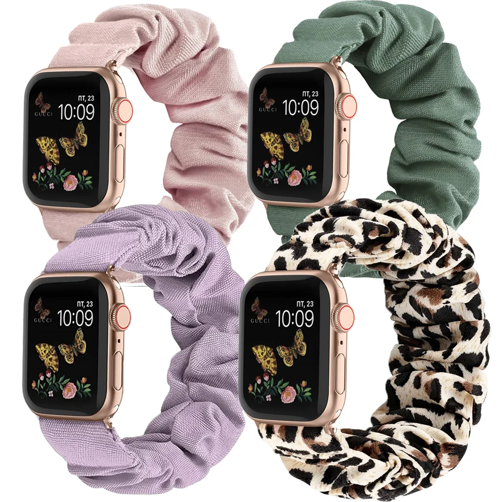 Women Scrunchie Strap for Apple watch bands 44mm 40mm 42mm 45mm 41mm 49mm Nylon Solo Loop bracelet iwatch 5 4 SE 6 9 7 8 ultra 2