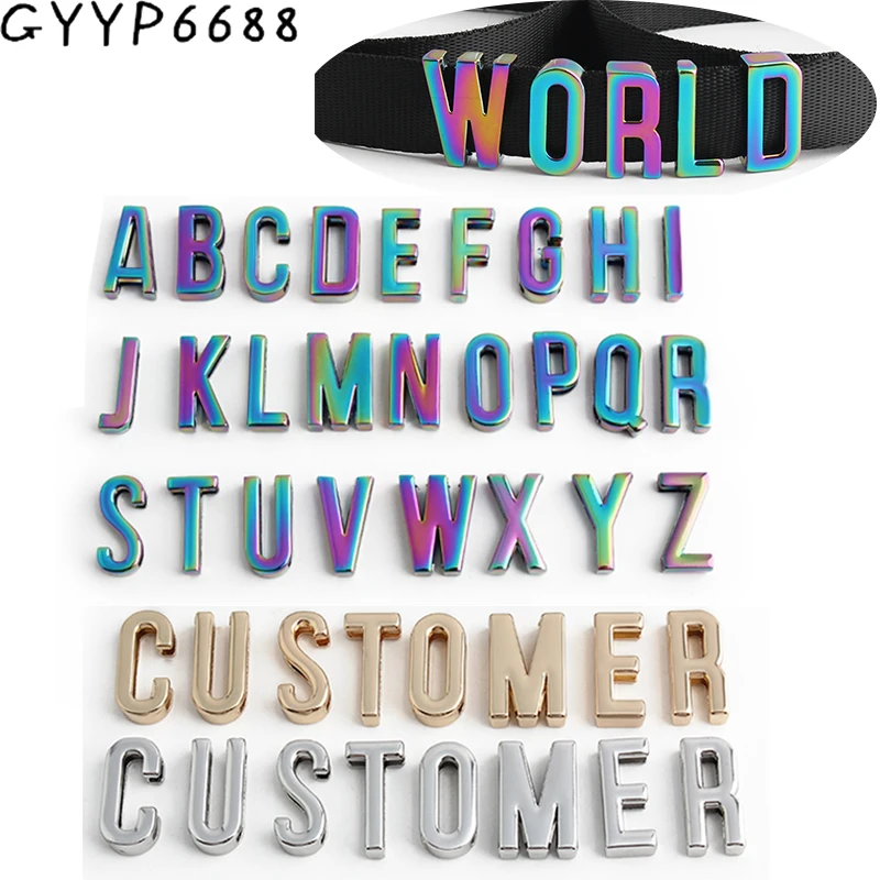 1PC 24x19MM Rainbow/Gold/Silver Metal Alphabet Loop Letters For DIY Punk Choker Collar Necklace Belt Personalized Gift Customize