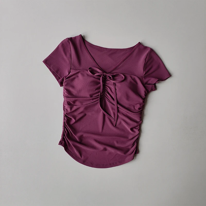 Neues Yoga-Kurzarm-T-Shirt für Damen mit Brustpolstern für Frühling und Sommer, schlichtes, schmales Mesh-Top für attraktive Mädchen. – Detail 6