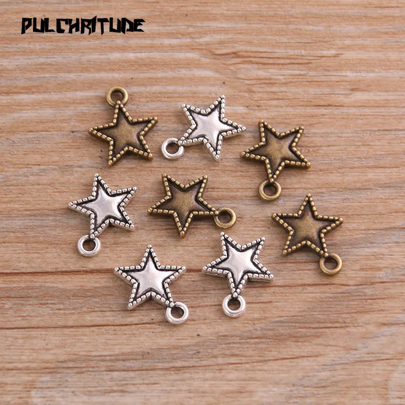 

PULCHRITUDE 30pcs 12*15mm Two Color Metal Zinc Alloy Small Star Charms Fit Jewelry Medical Natural Pendant Charms Makings