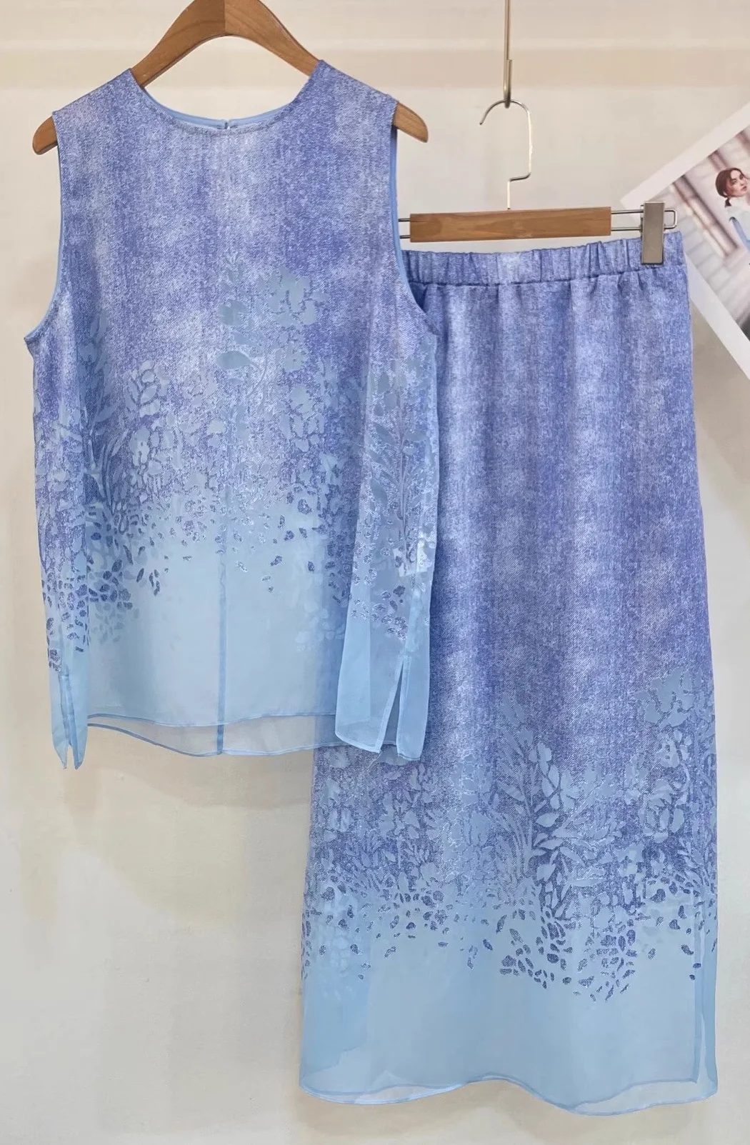 

Top Quality New Fashion Designer Clothes Set 2025 Summer Women Floral Print Silk Tops Blouse+Elastic Waist Long Silk Skirt Suits