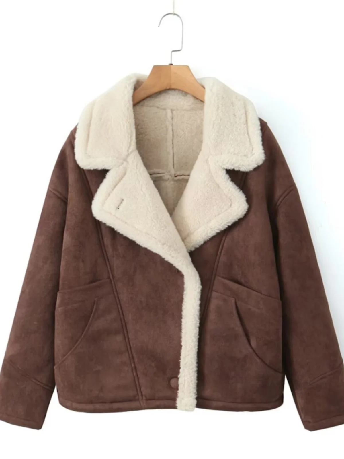 Thiened スエード バイカー ジャケット ラムファー襟 ヴィンテージ スタイル 冬用アウター ストリートファッション コート レディース プレミアム衣料