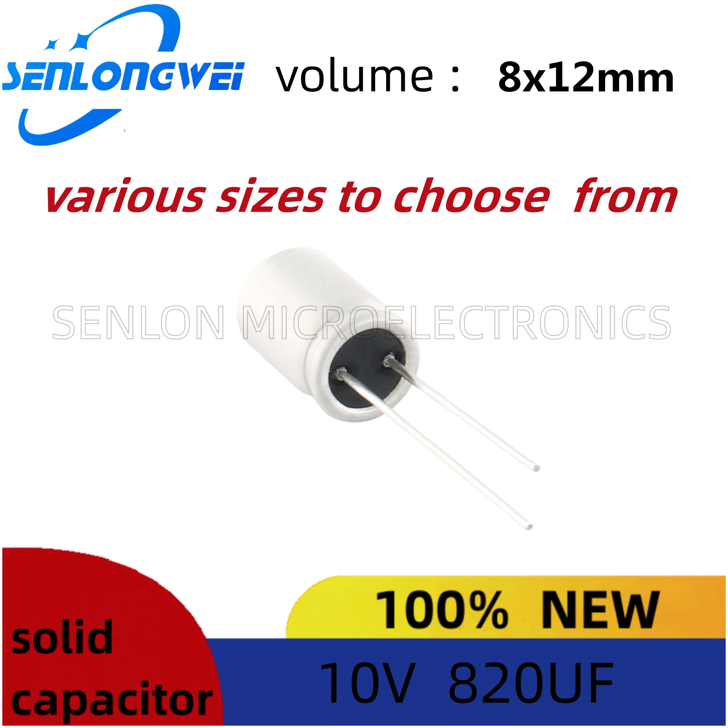 10pcs New Solid Capacitors 820 uf 10v Volume 8x12mm Aluminum Electrolytic Capacitors Solid Electrolytic Capacitors 820uf 10v