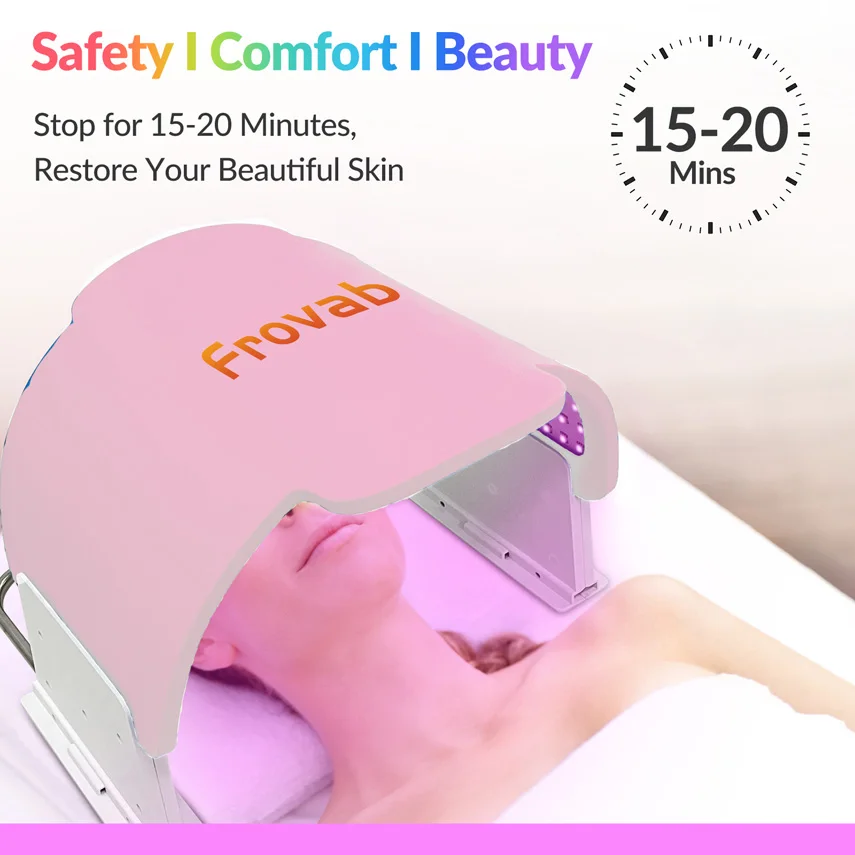 Frovab 7 Colors Medical Grade Led Light Therapy Mask Device Phototherapy Pdt for Brighten Skin Colour Blemishes Firm Skin