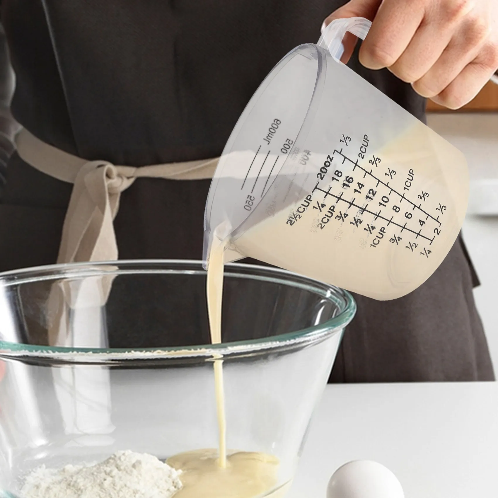 AFOURT-Baking Tools Double-Sided Graduated Plastic Measuring Cup With Graduated Measuring Cup Measuring Cylinder 600Ml