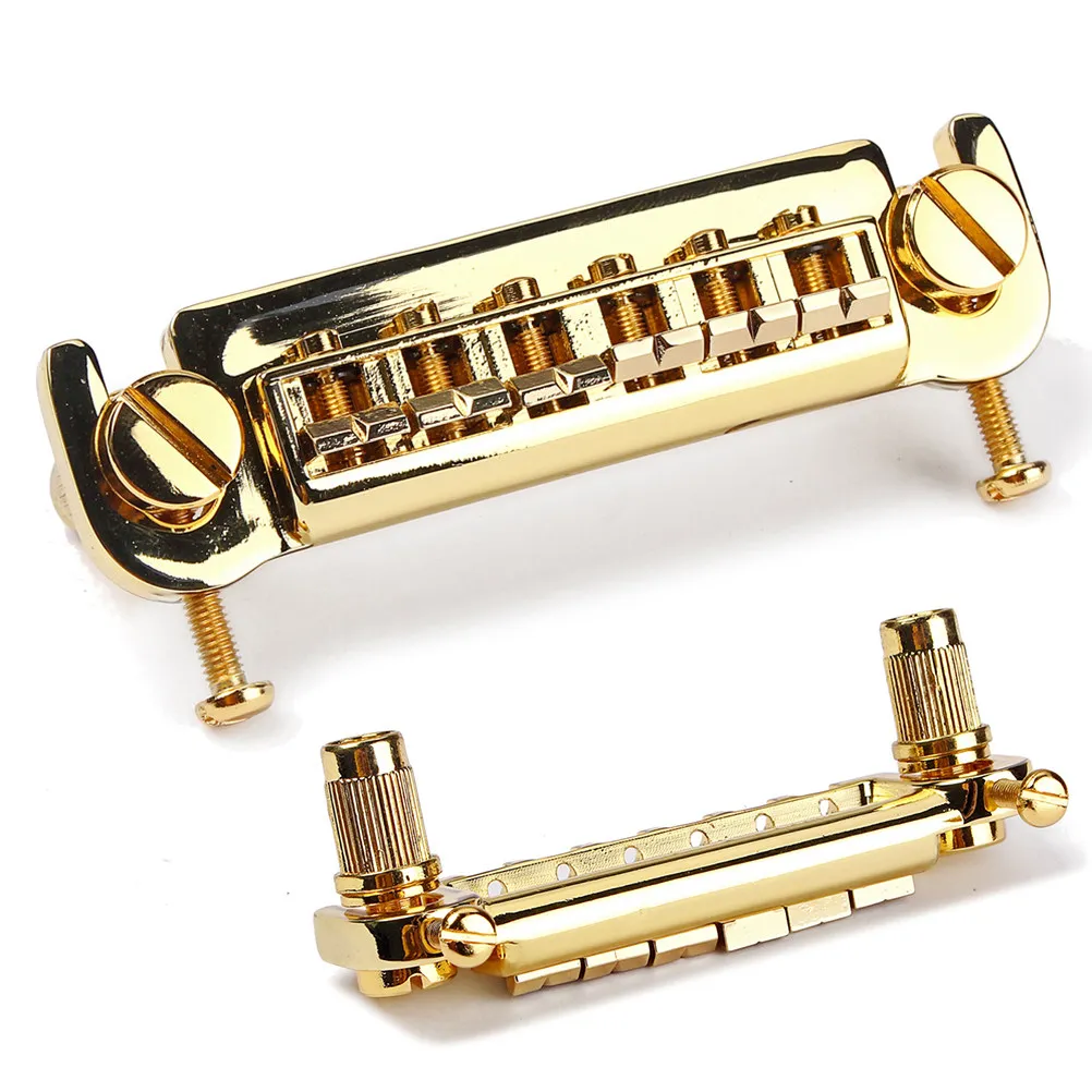 Gold Finished Zinc Alloy Electric Guitar Bridge with Fully Adjustable Roller Saddles for Harmonics Smooth Operation Guitar