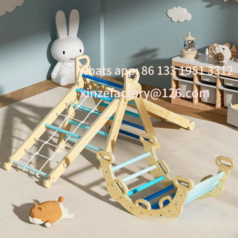 مجموعة تسلق مثلثة قابلة للتخصيص ألعاب داخلية إطار تسلق خشبي #4