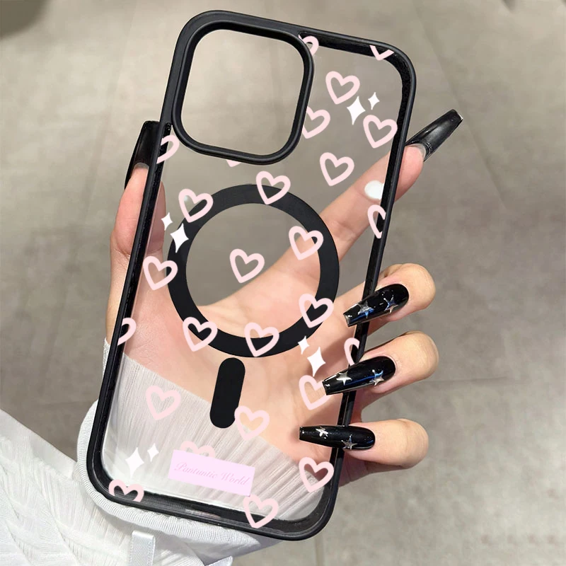 Rosa Herzmuster Transparente Handyhülle für iPhone 17 16 15 11 14 13 12 Pro Max Plus Hüllen 17Air für Silikon Magnetische Abdeckung – Detail 7