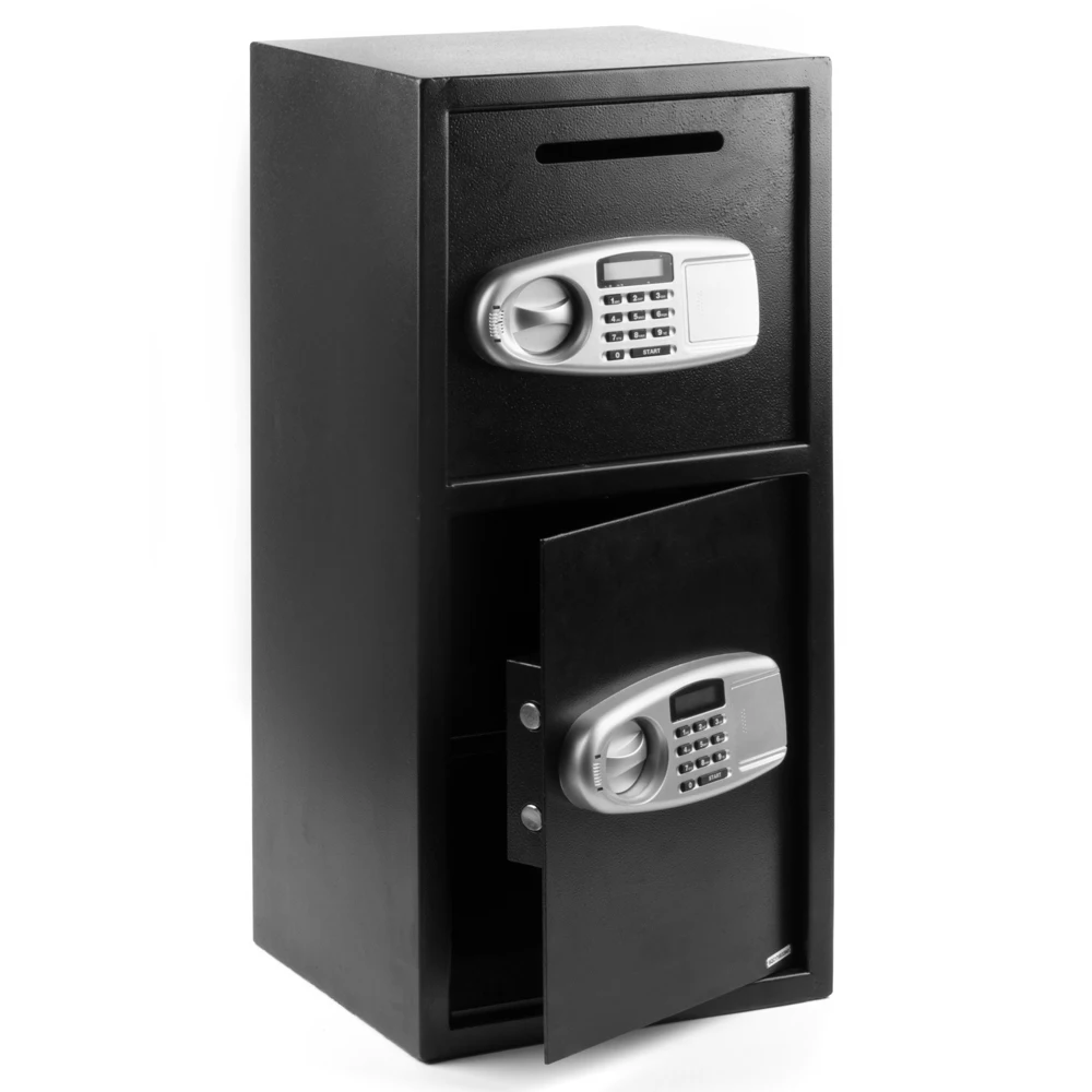 DS77TE Home Office Security Large Electronic Digital Steel Safe Black Box & Silver Grey Pannel