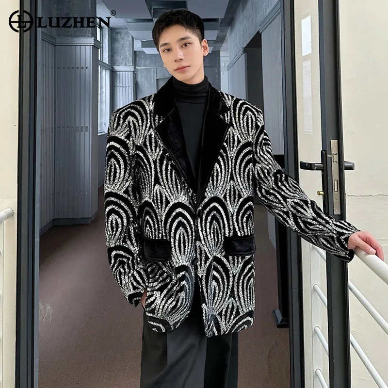 

LUZHEN Men's Velvet Suit Jacket Personalized Pattern Sequin Craftsmanship Luxury Elegance Original Designer Blazer Coats JY5479