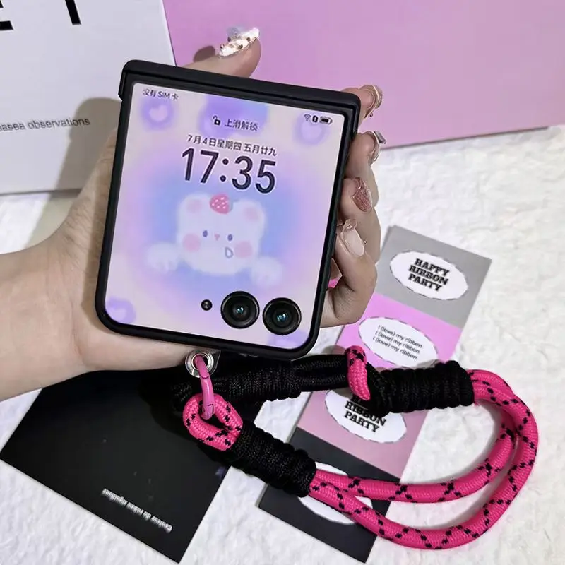 Fashion Bling Stars Rhinestone Phone Case For Moto RAZR 70 60 50 40 Ultra Razr 2025 2024 2023 Rose Portable Wrist Bracelet Cover