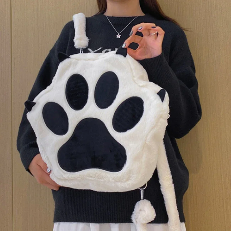 3D-Katzenpfoten-Plüsch-Rucksack, Niedlicher Kawaii Flauschiger Schulrucksack für Mädchen, Große Kapazität, Reise-Tagesrucksack, Geschenk für Herbst und Winter – Detail 6