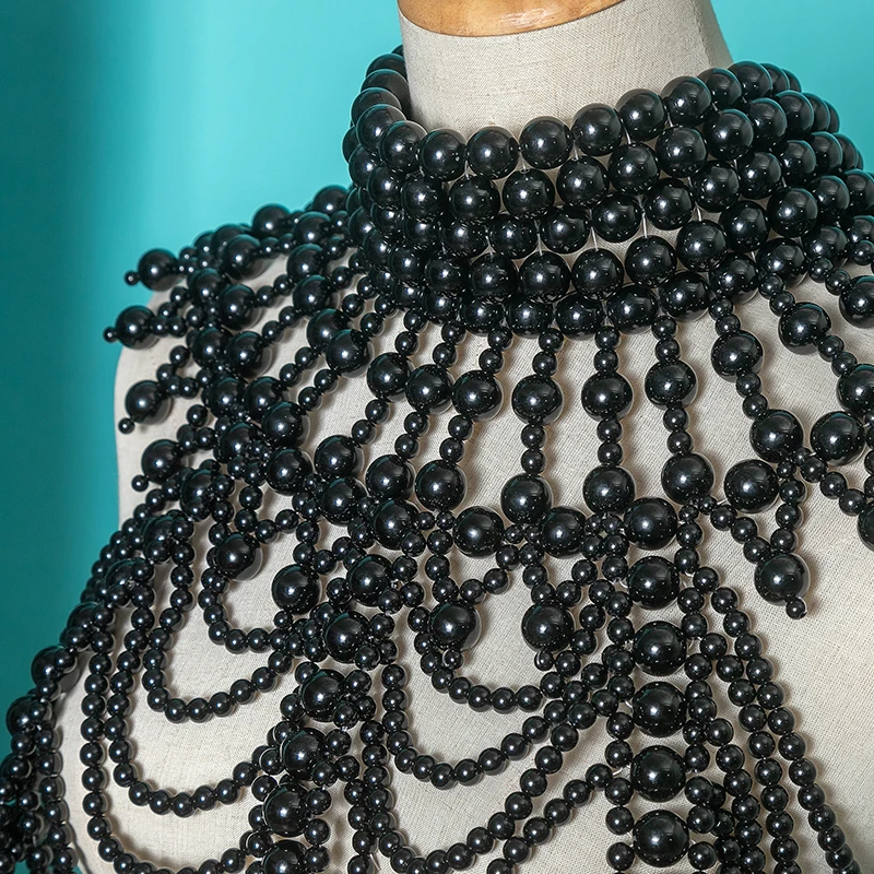 Handmade Multi-Layer Beaded Shawl with Pearl Tassel Shoulder Chain Russian Court Style Women's Body Chain Fashion Accessory